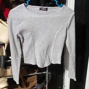 Trendy Light Gray Ribbed Long Sleeve Top